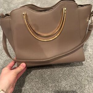 Elegant Taupe Handbag with Gold Accents